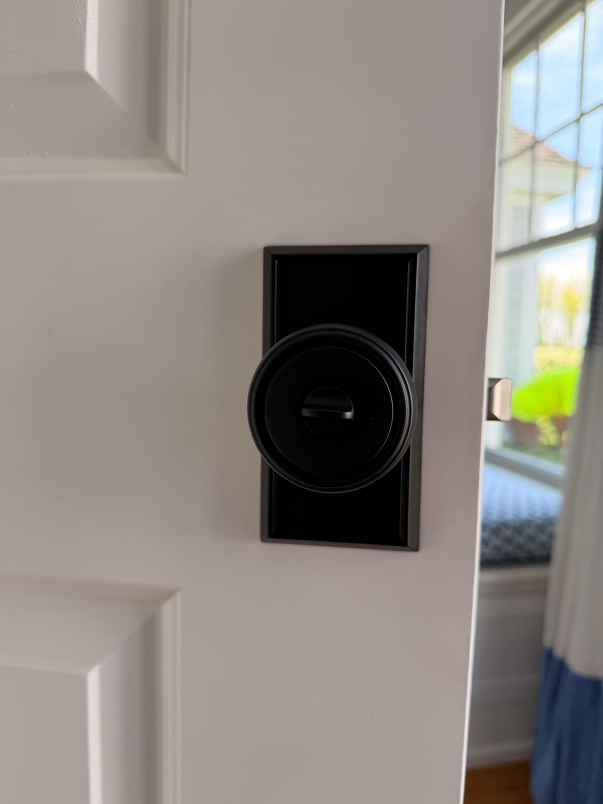 Bluefin residential black door lock on white door
